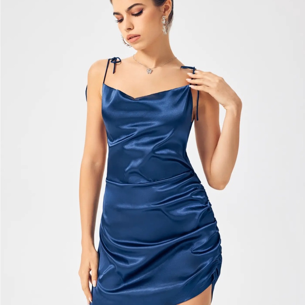 SOLID COWL NECK MINI DRESS